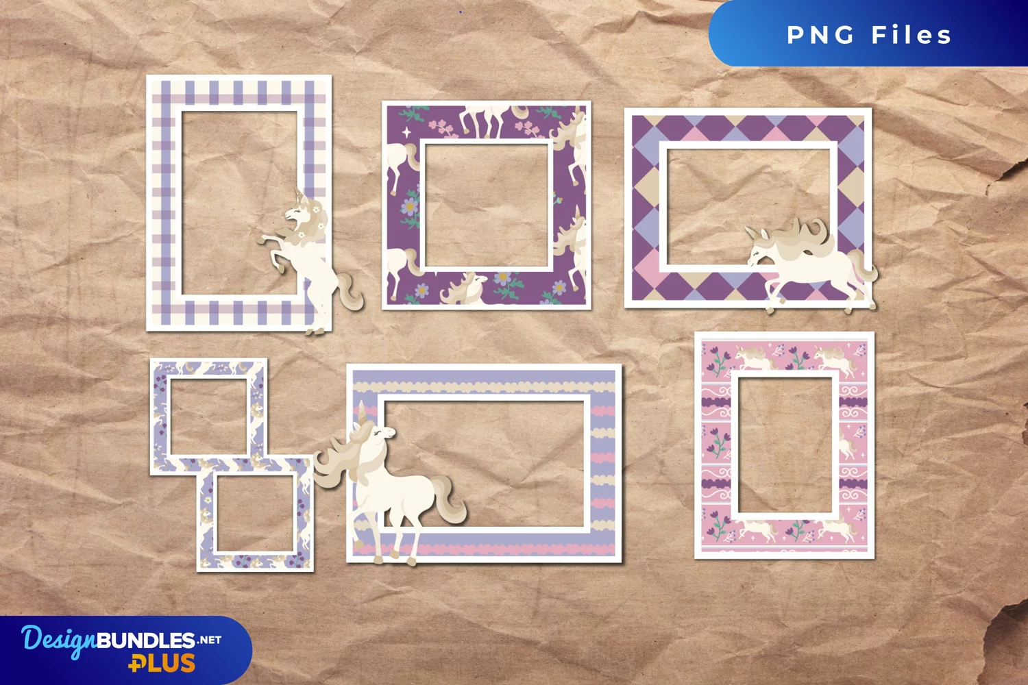 Vintage Unicorn and Floral Seamless Pattern Frame Set product image 1