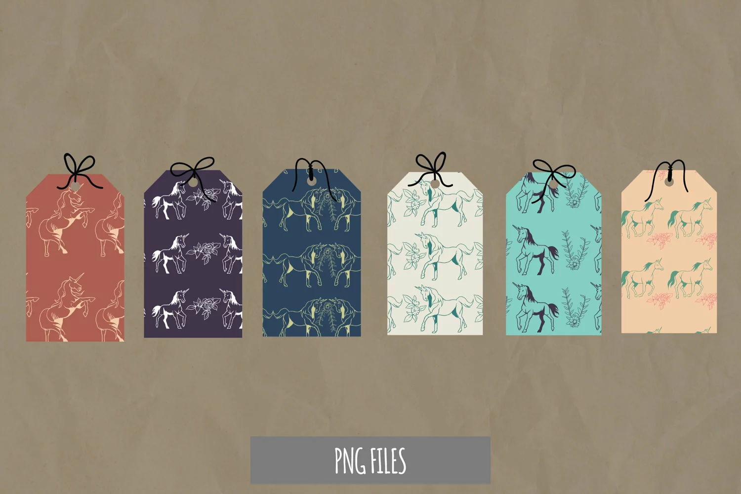 Vintage Unicorn and Floral Seamless Pattern Shaped Tags product image 1