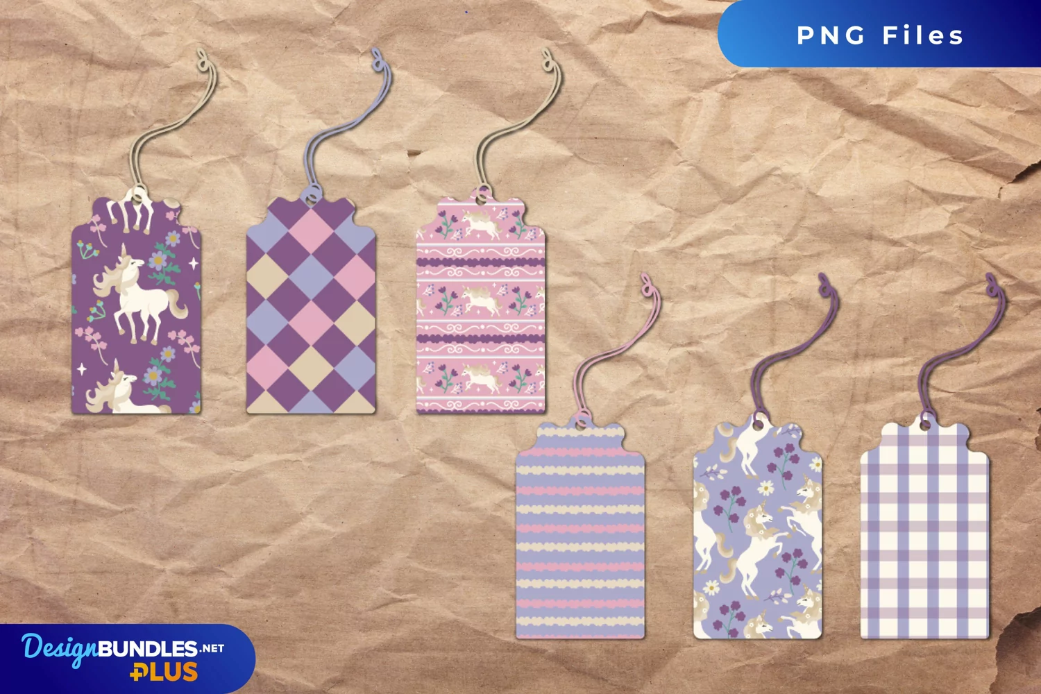 Vintage Unicorn and Floral Seamless Pattern Shaped Tag product image 1