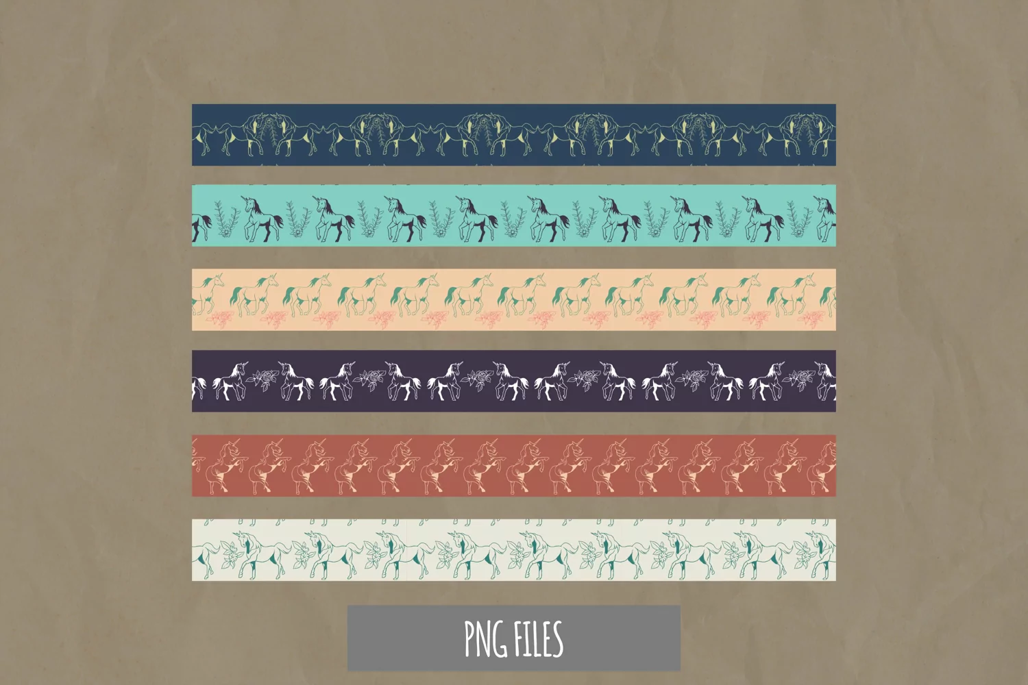 Vintage Unicorn and Floral Seamless Pattern Strips product image 1