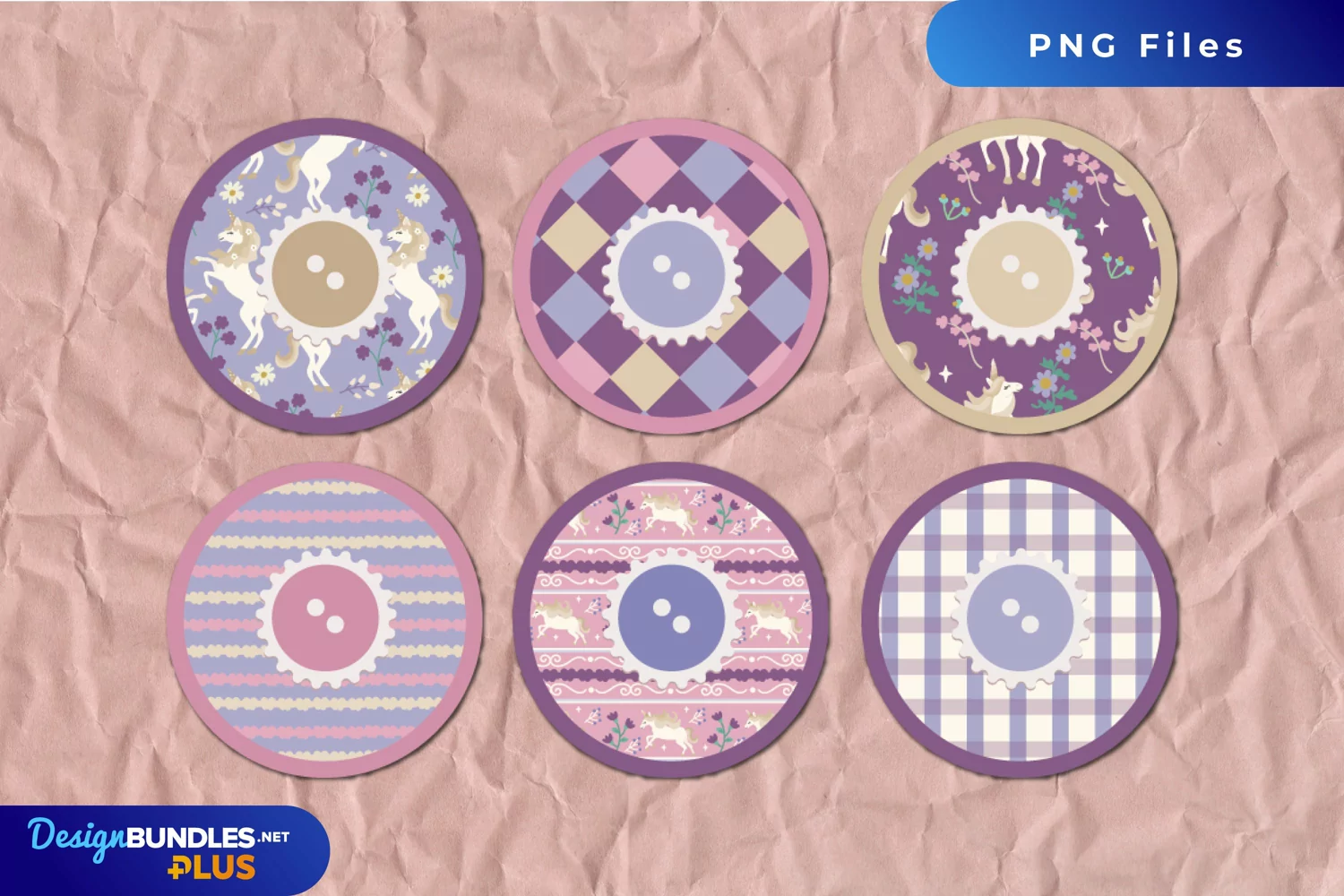 Vintage Unicorn and Floral Seamless Pattern Button product image 1