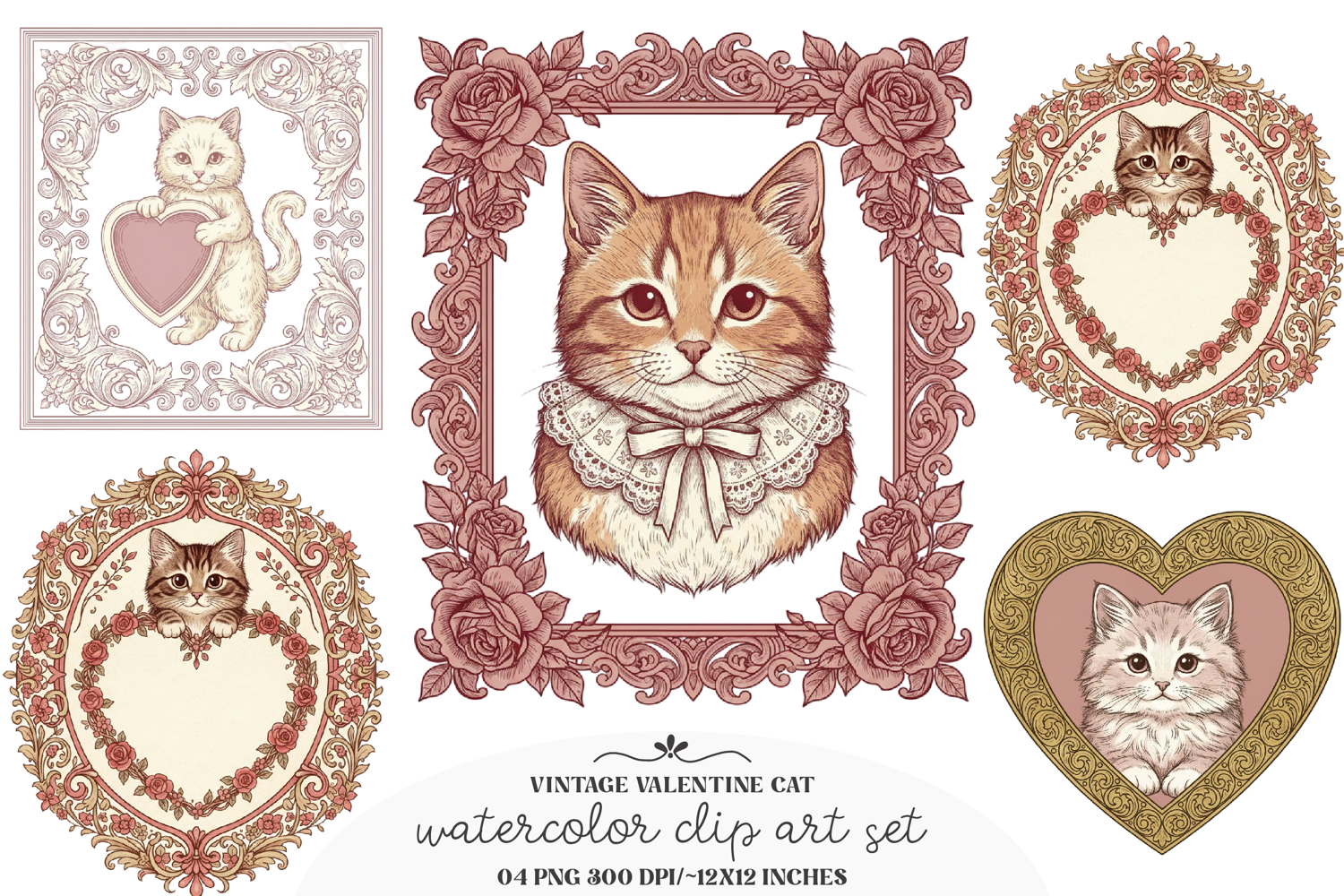 Vintage Valentine Cat Label Printable - Valentine Cat Png product image 1