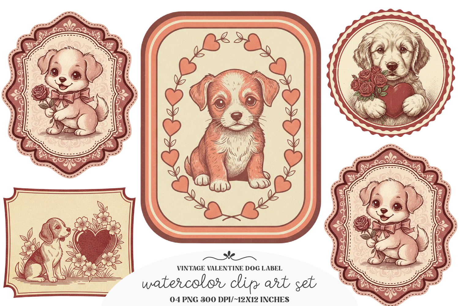 Vintage Valentine Dog Label Printable product image 1
