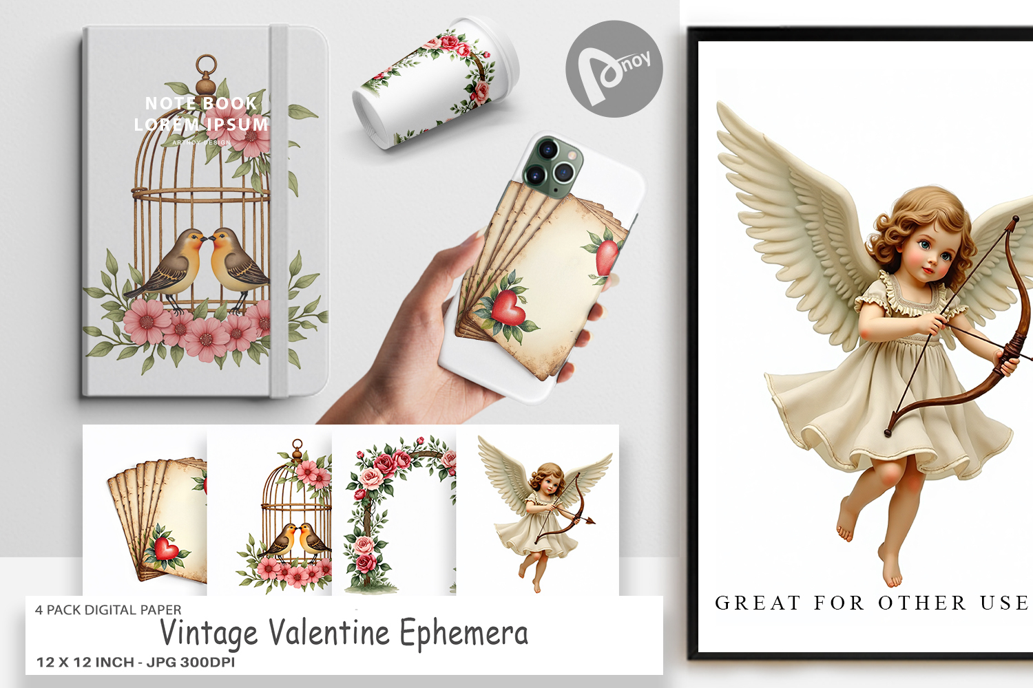 Vintage Valentine Ephemera Digital Paper product image 1