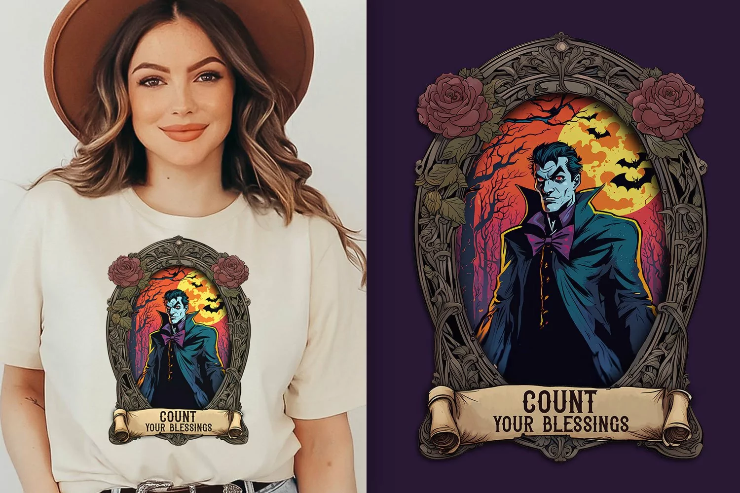 vintage vampire count your blessings clipart illustration