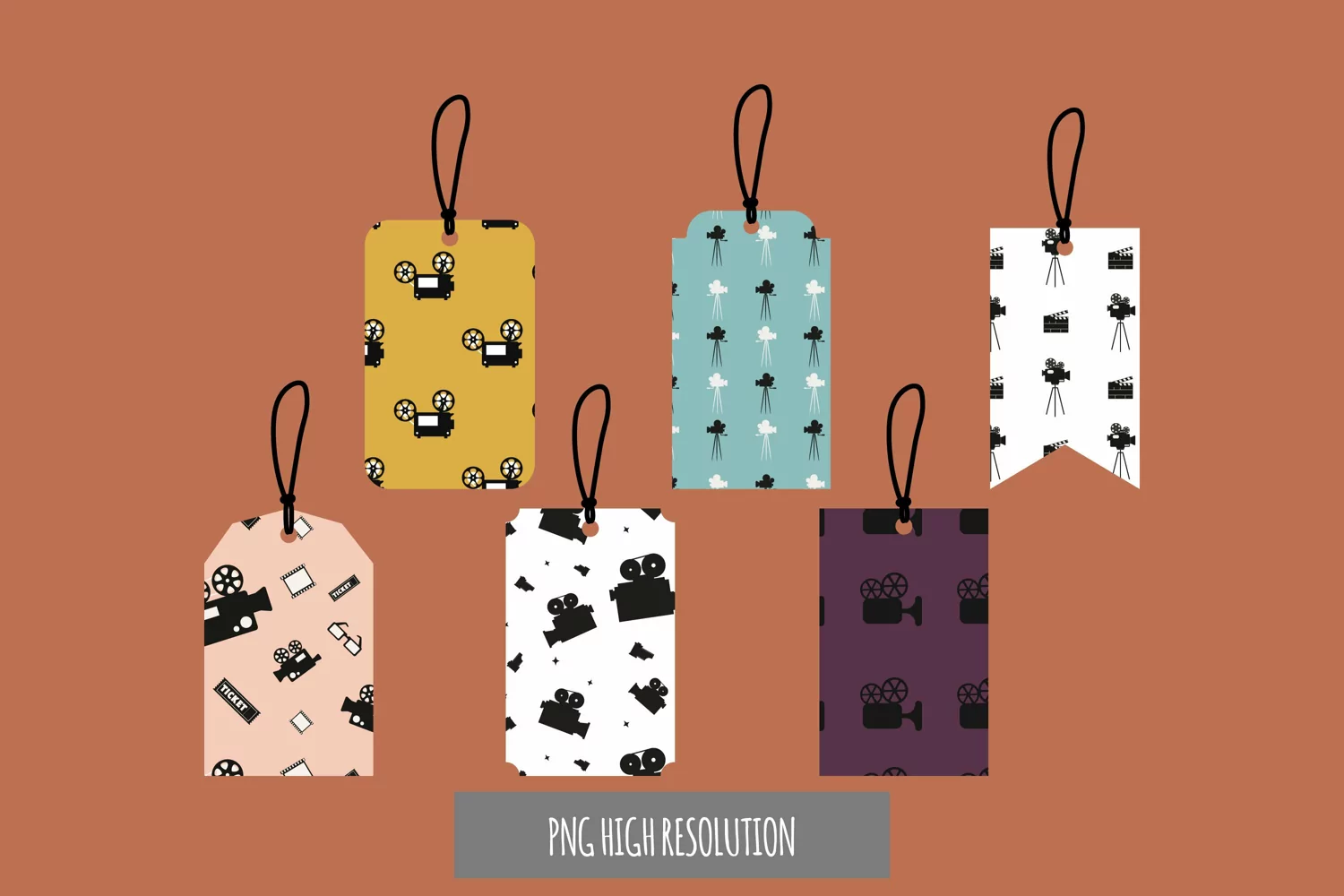 Vintage Video Camera Patterned Tags product image 1