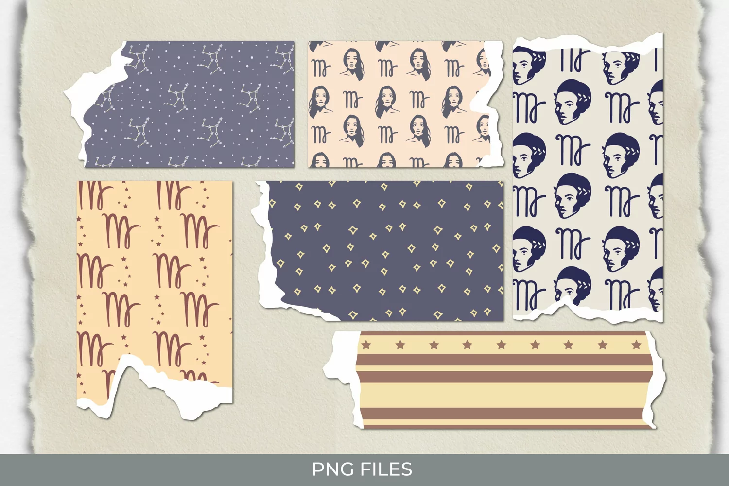 Vintage Virgo Sign Seamless Pattern Torn Paper product image 1