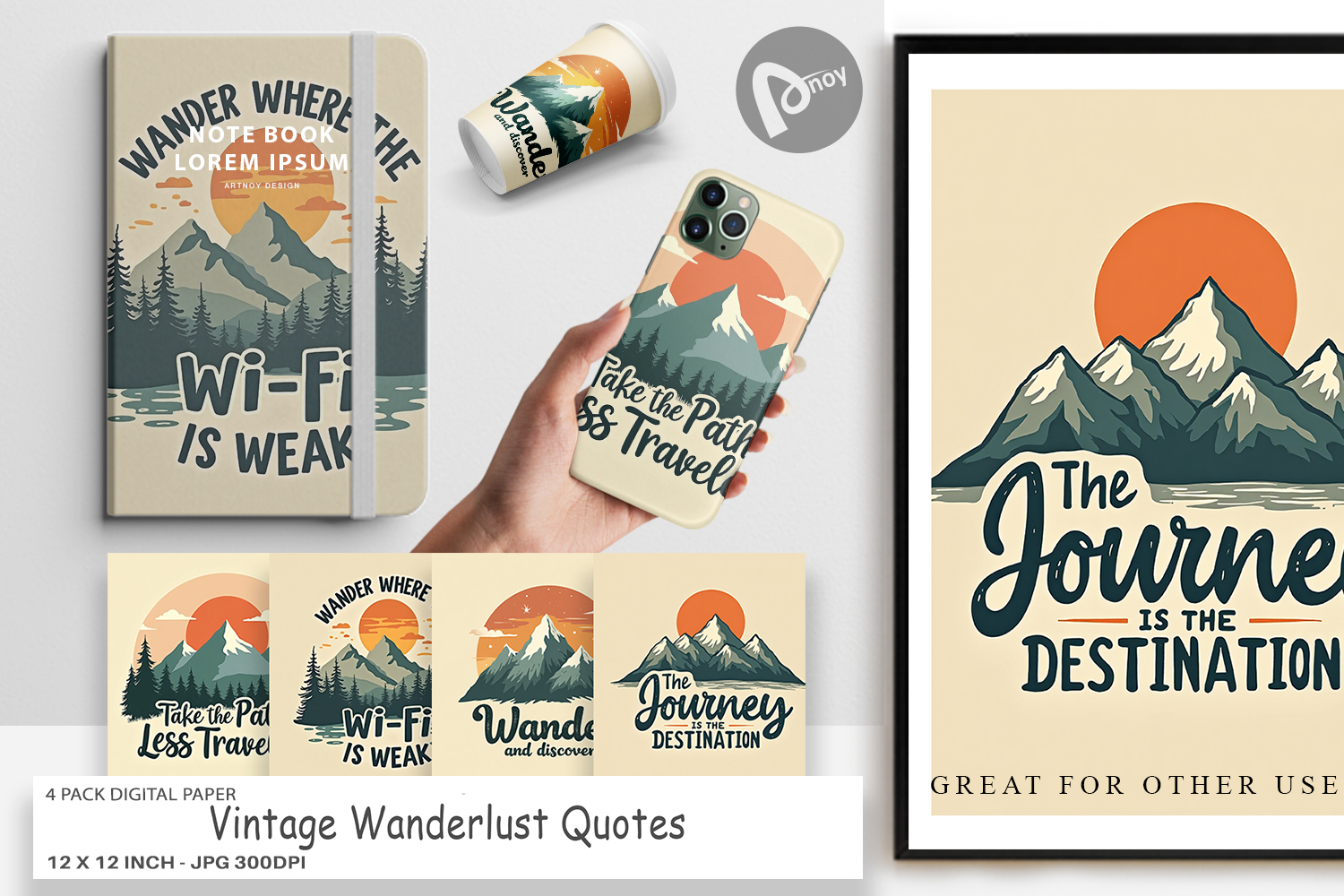 Digital Paper Vintage Wanderlust Quotes product image 1