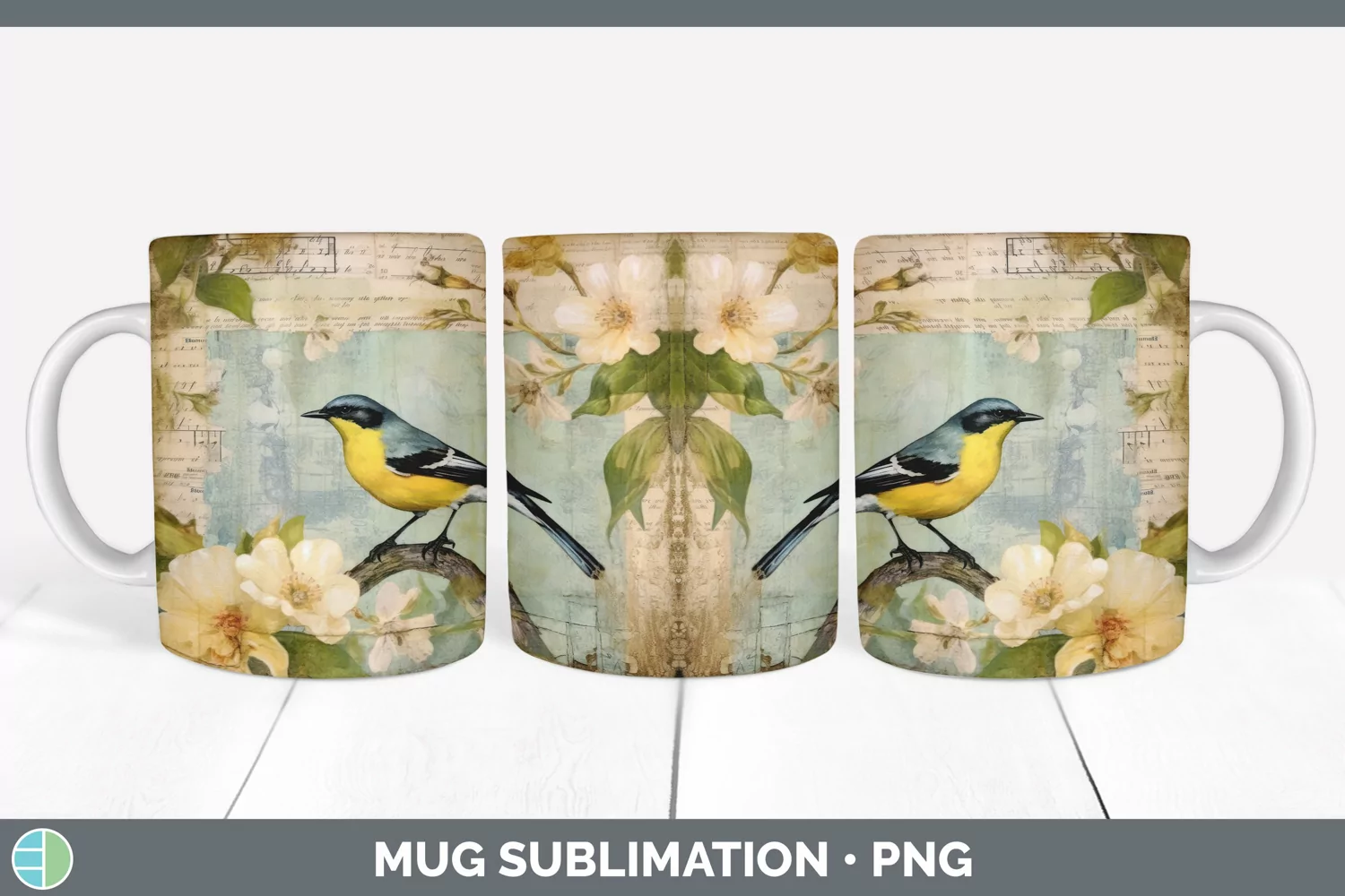 GorgeousDecoupage Warblers Mug Wrap design.