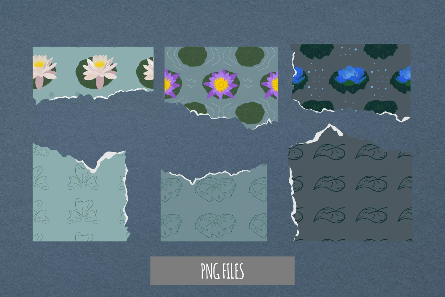 Vintage Water Lily Flowers Pattern Torn Paper product image 1