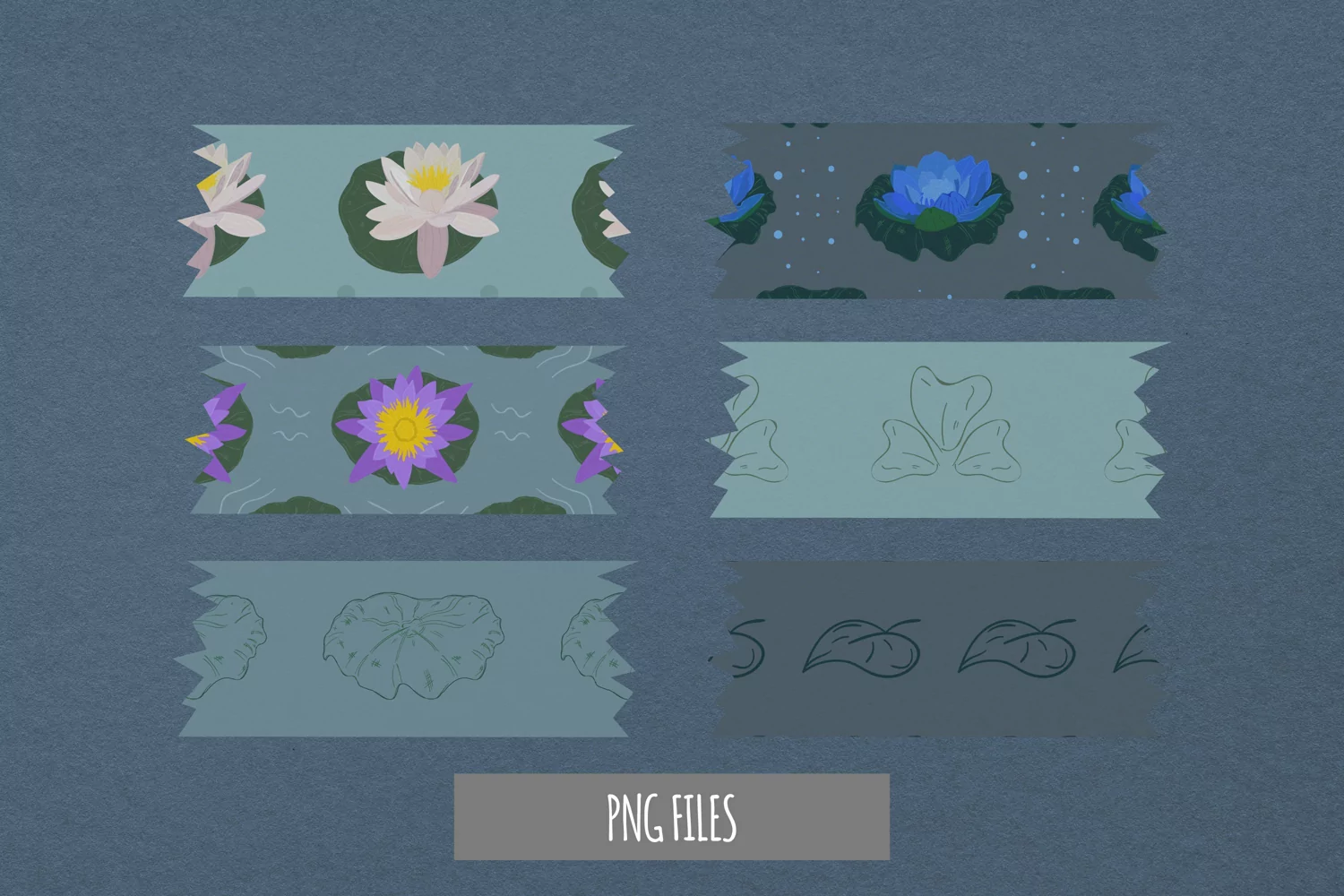 Vintage Water Lily Flowers Patterned Tape product image 1