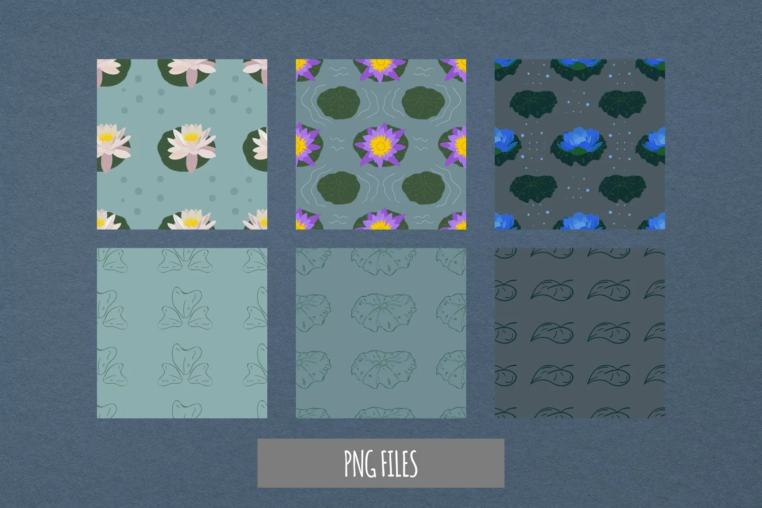 Vintage Water Lily Flowers Seamless Pattern Paper Pack product image 1