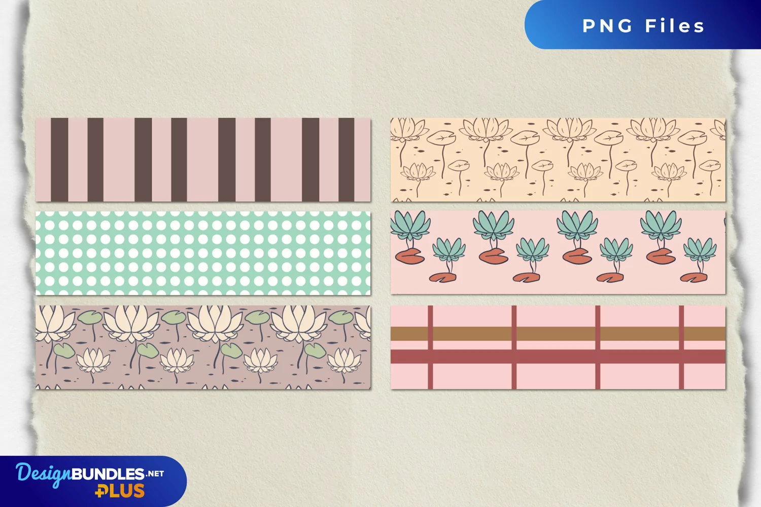Vintage Water Lily Flowers Seamless Strips product image 1