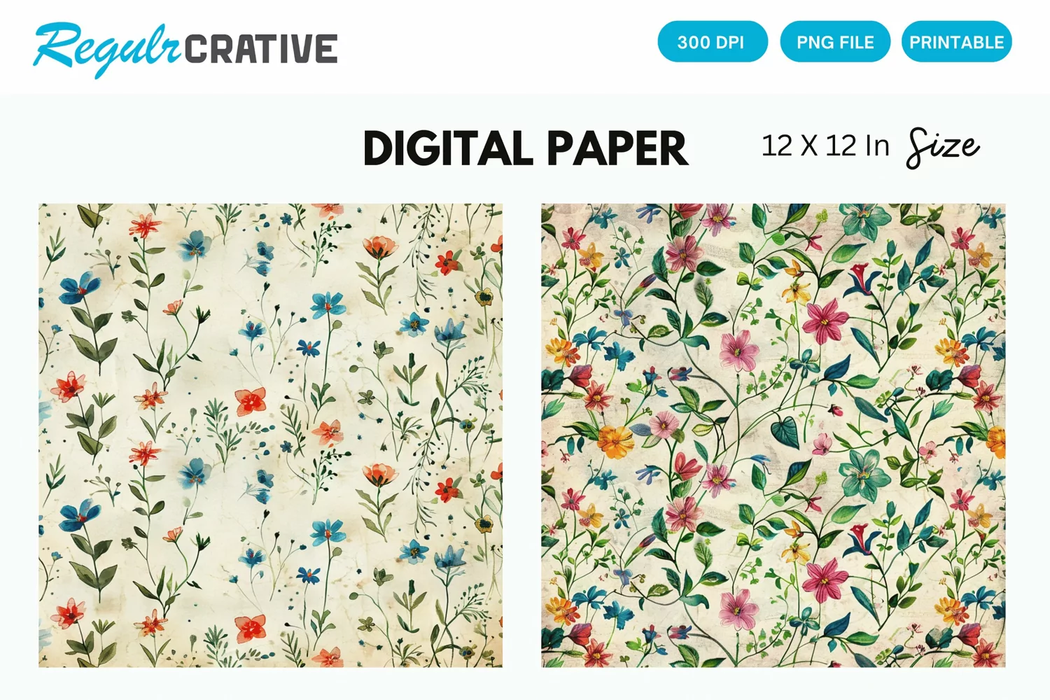 Vintage Watercolor Ditsy Spring Flowers Digital Paper product image 1