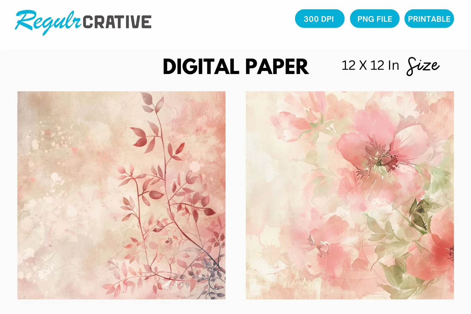 Vintage Watercolor Pale Pink Digital Paper product image 1