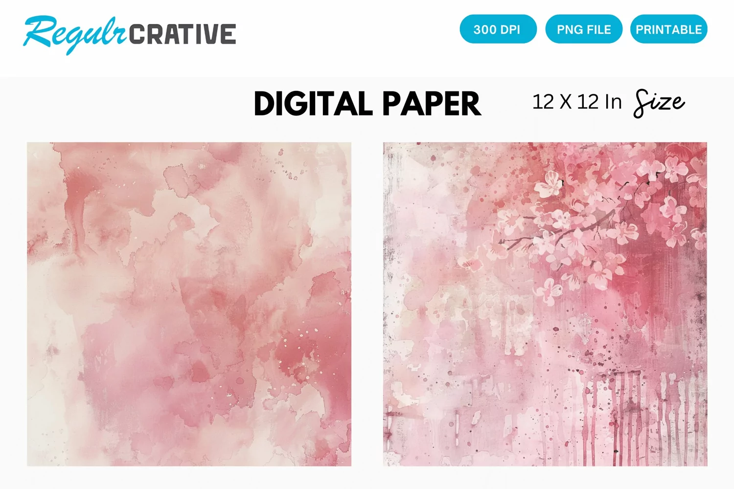 Vintage Watercolor Pale Pink Digital Paper product image 1