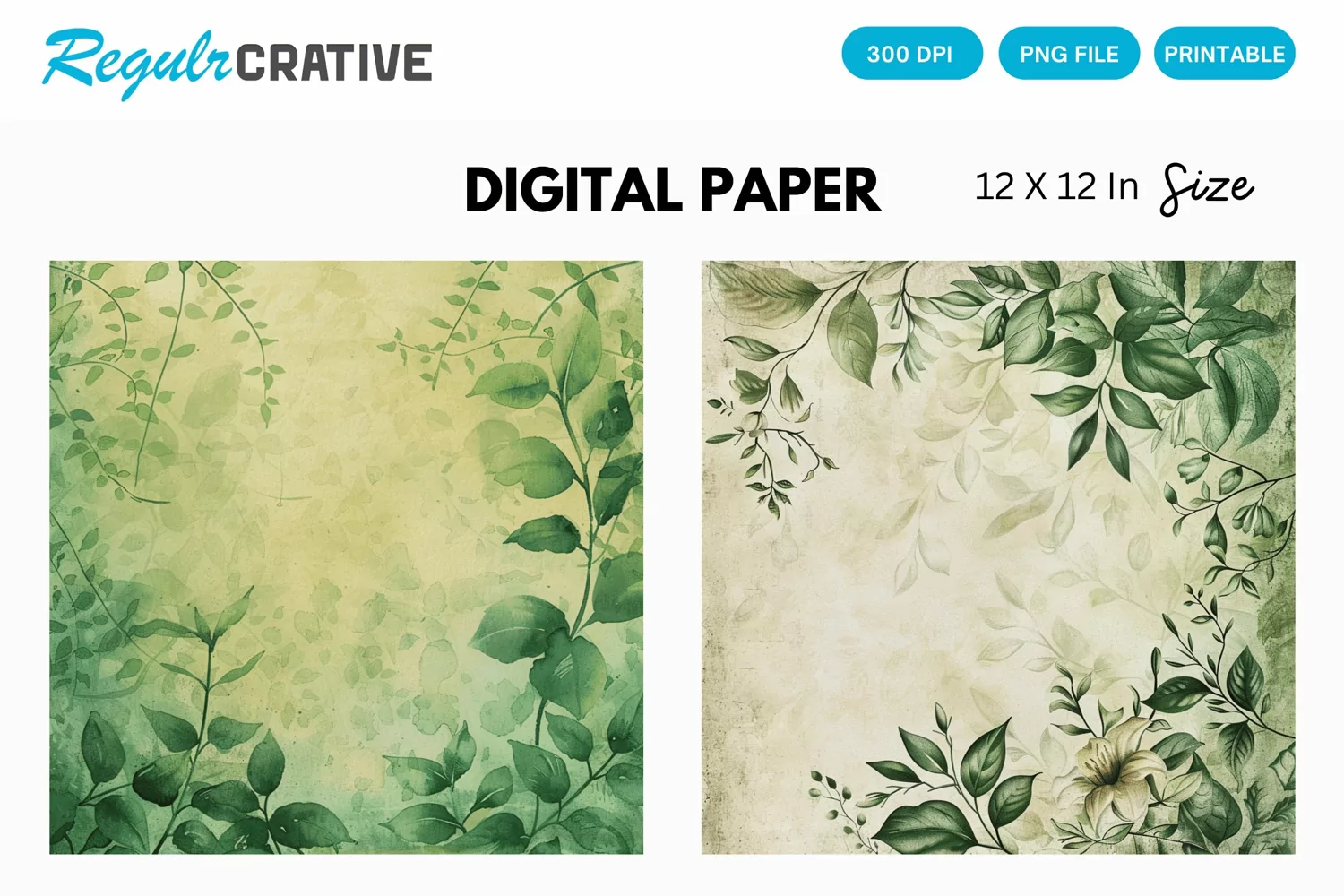 Vintage Watercolor Greenery Digital Paper product image 1