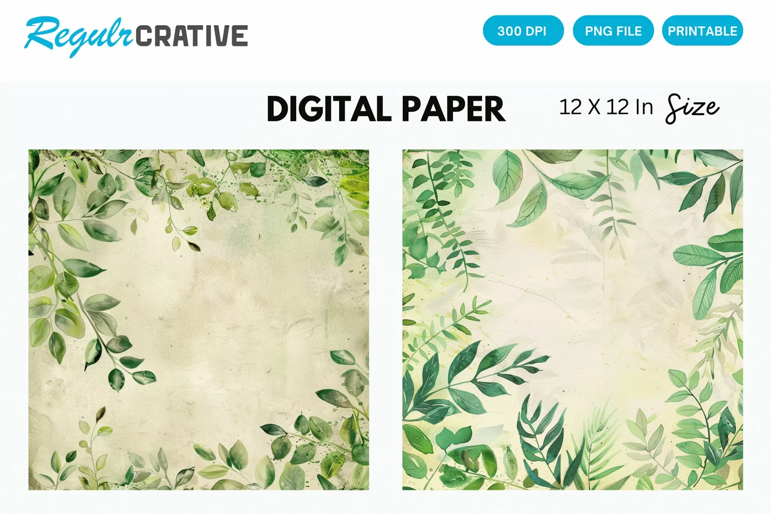 Vintage Watercolor Greenery Digital Paper product image 1