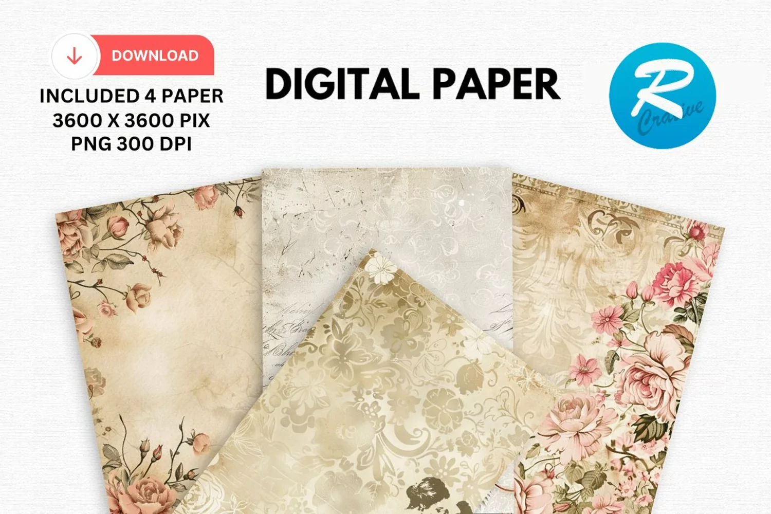 Vintage Wedding Digital Paper, Wedding Background product image 1