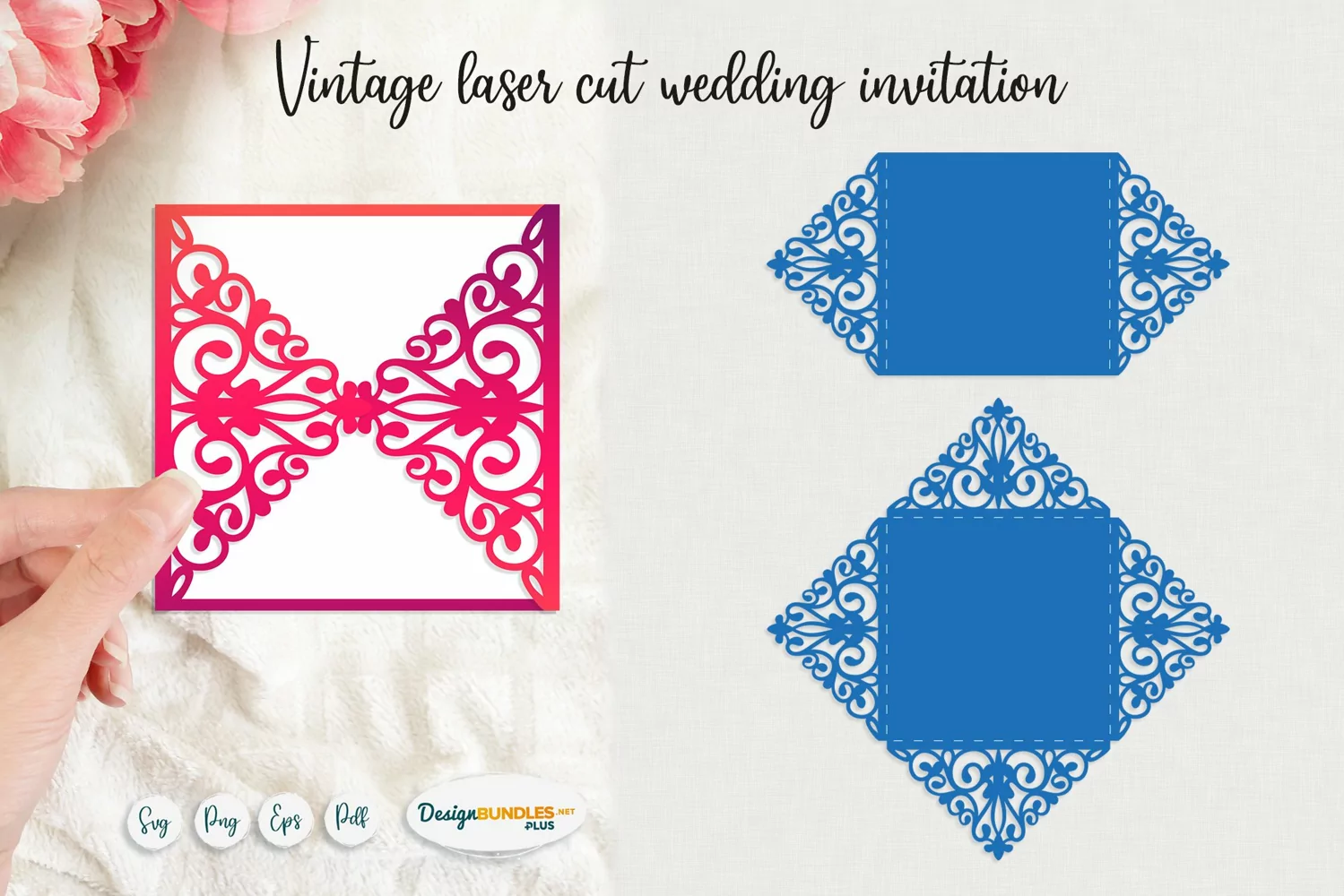 Vintage laser cut wedding invitation and envelope SVG product image 1