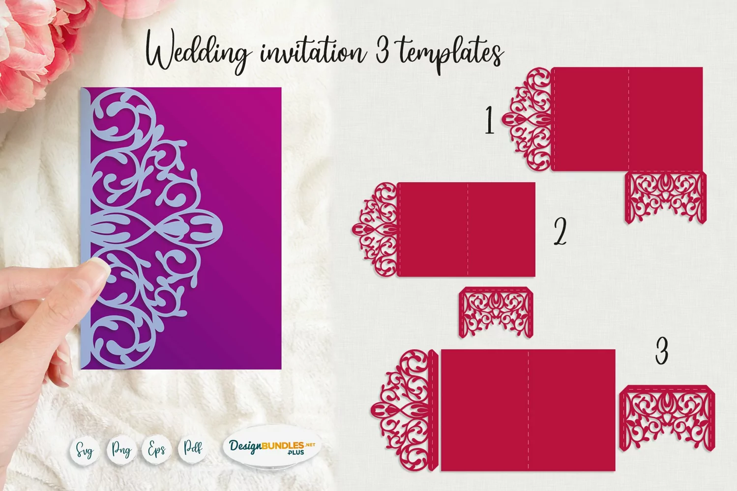 Vintage wedding invitation 3 templates Papercut envelope SVG product image 1