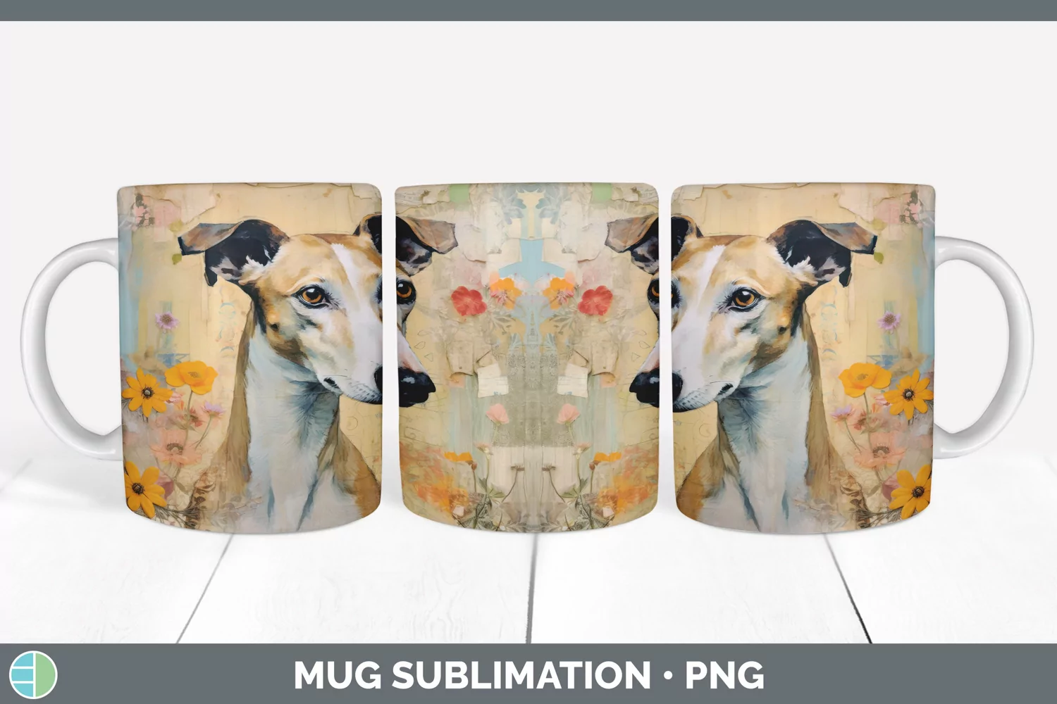 GorgeousDecoupage Whippets Mug Wrap design.