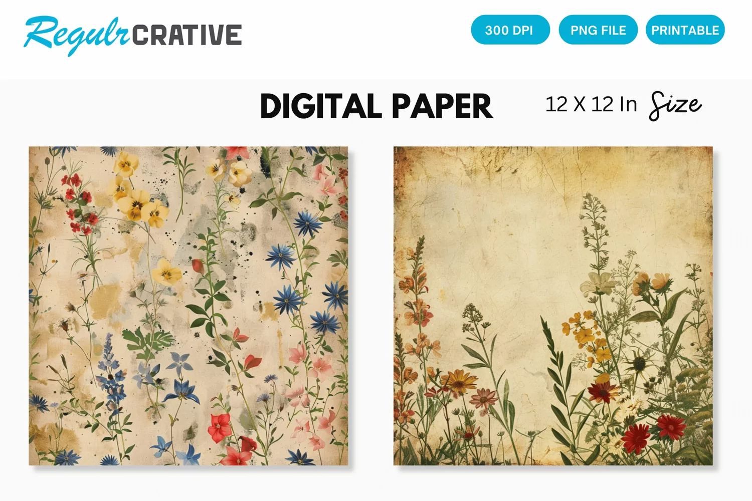 Vintage Wildflower Seamless Digital Paper product image 1