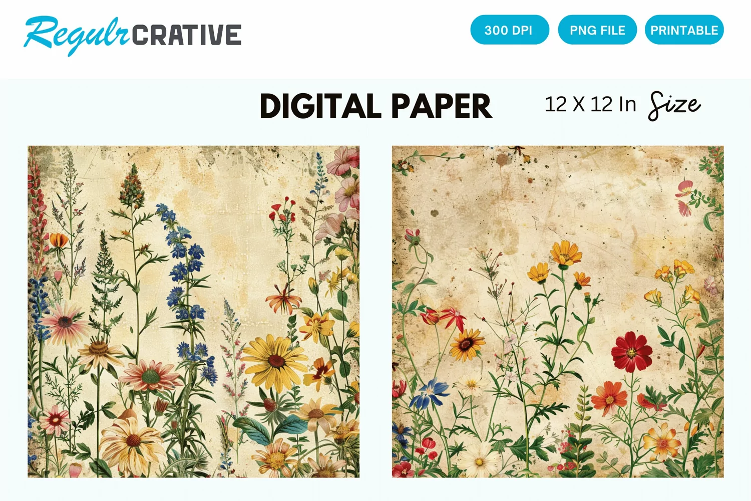 Vintage Wildflower Seamless Digital Paper product image 1