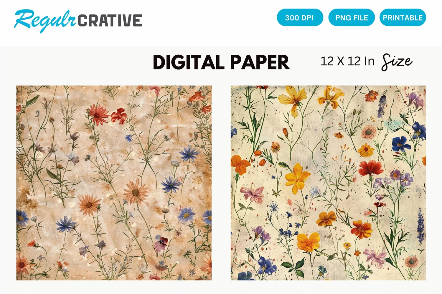 Vintage Wildflower Seamless Digital Paper product image 1