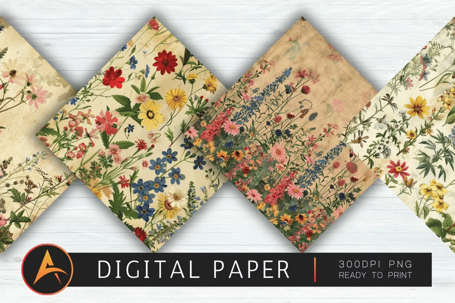Vintage Wildflowers Digital Paper product image 1