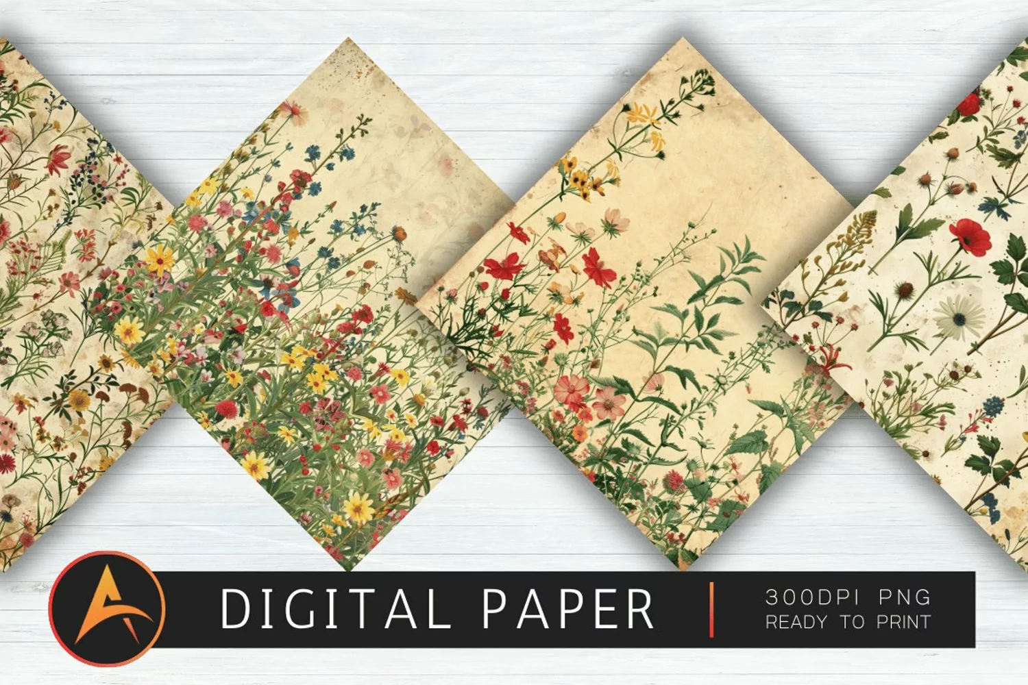 Vintage Wildflowers Digital Paper product image 1