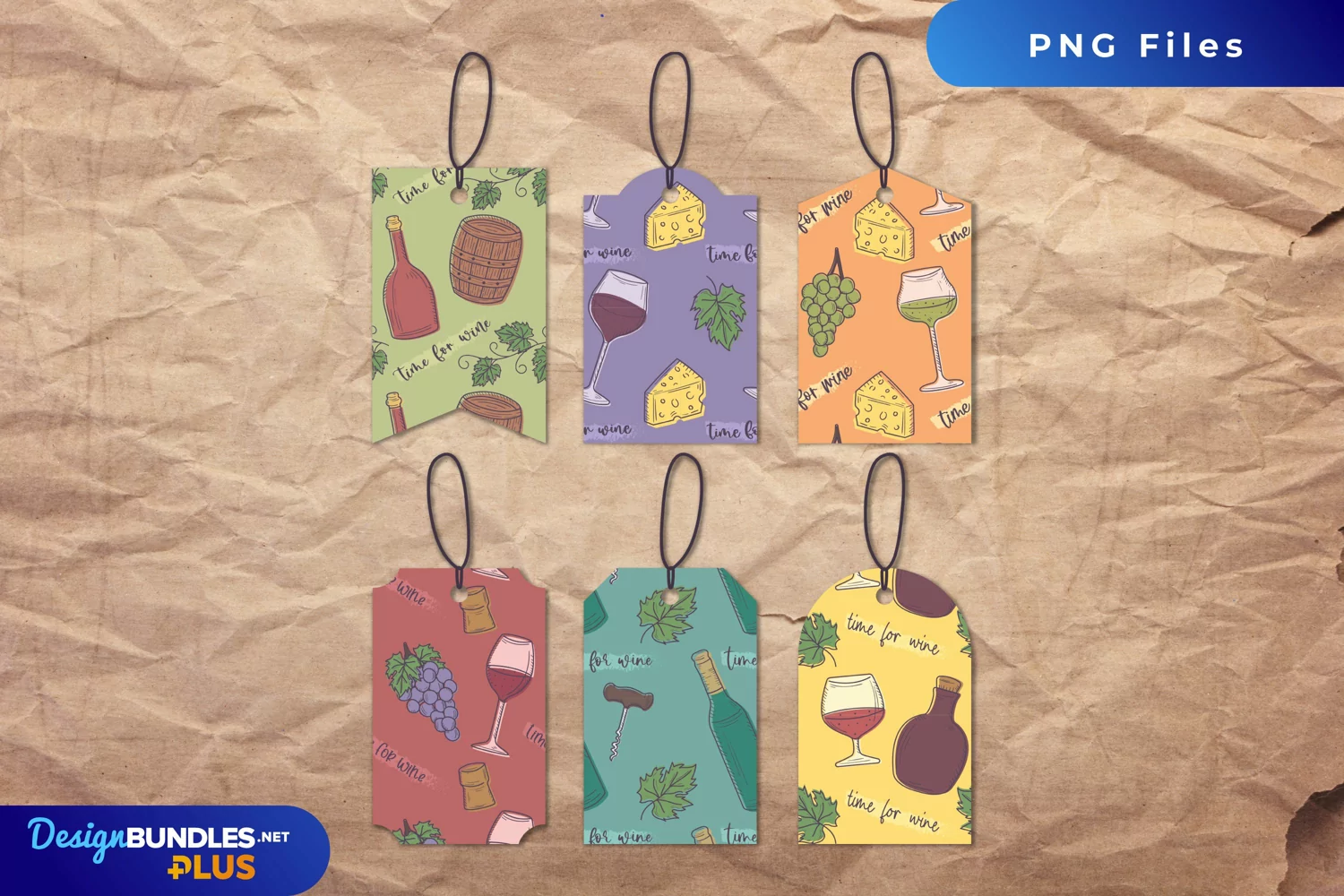 Vintage Wine Seamless Pattern Shaped Tags product image 1