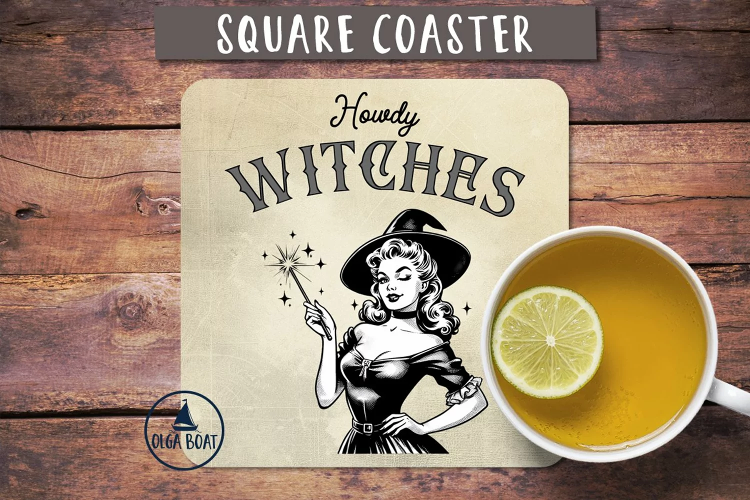 Halloween square coaster sublimation Vintage witch product image 1