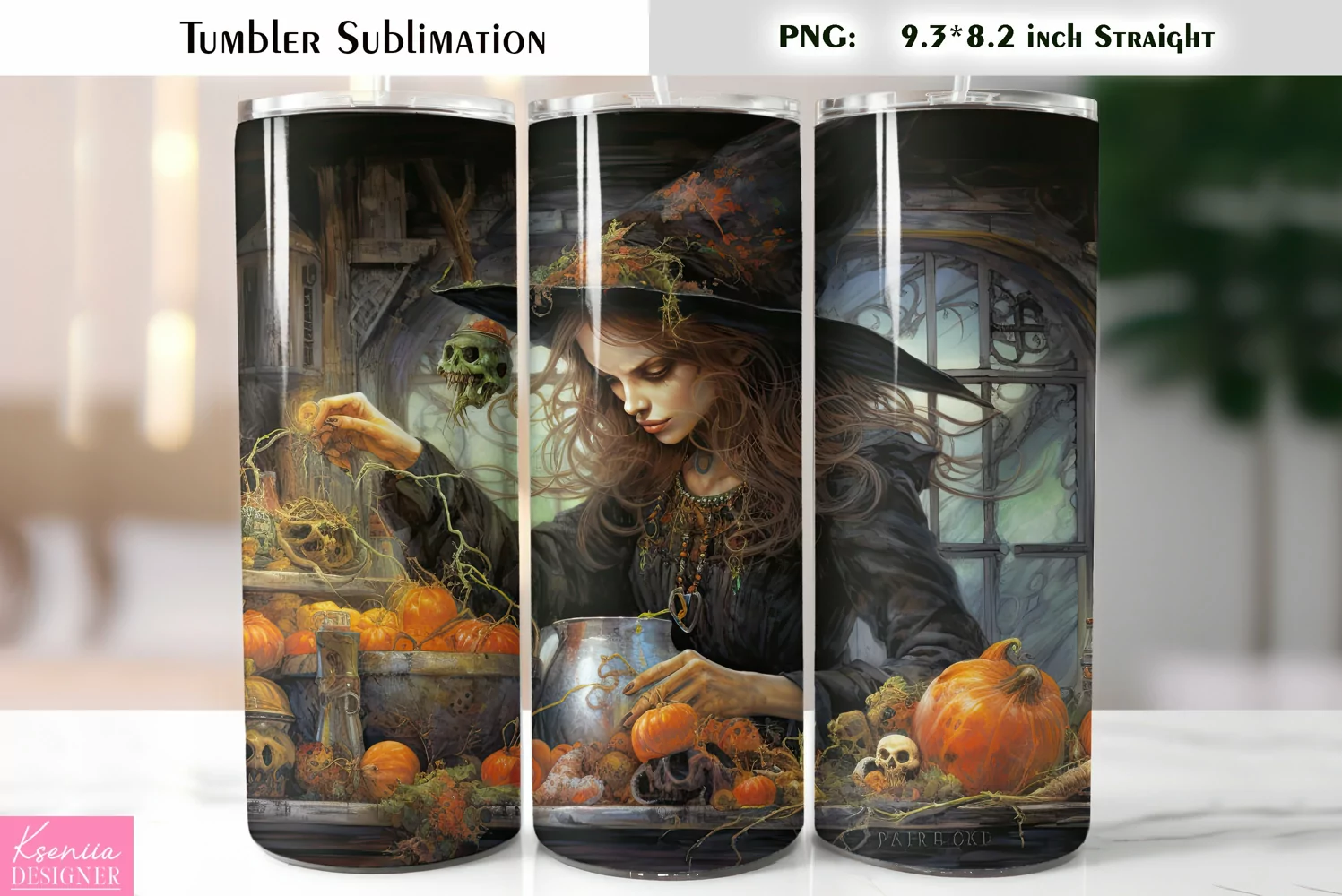 Halloween Witch Tumbler Sublimation|Vintage Halloween Card product image 1