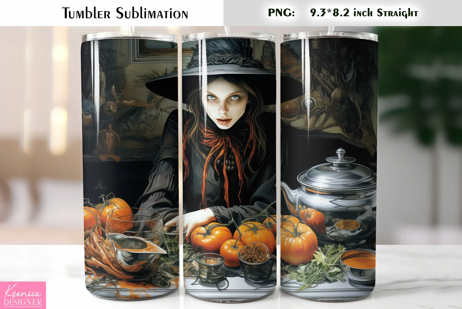 Halloween Witch Tumbler Sublimation|Vintage Halloween Card product image 1