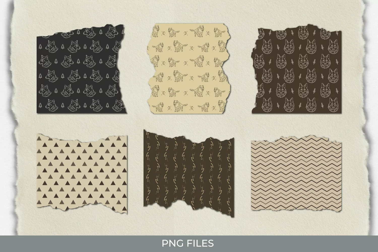 Vintage Wolf Seamless Pattern Torn Paper product image 1