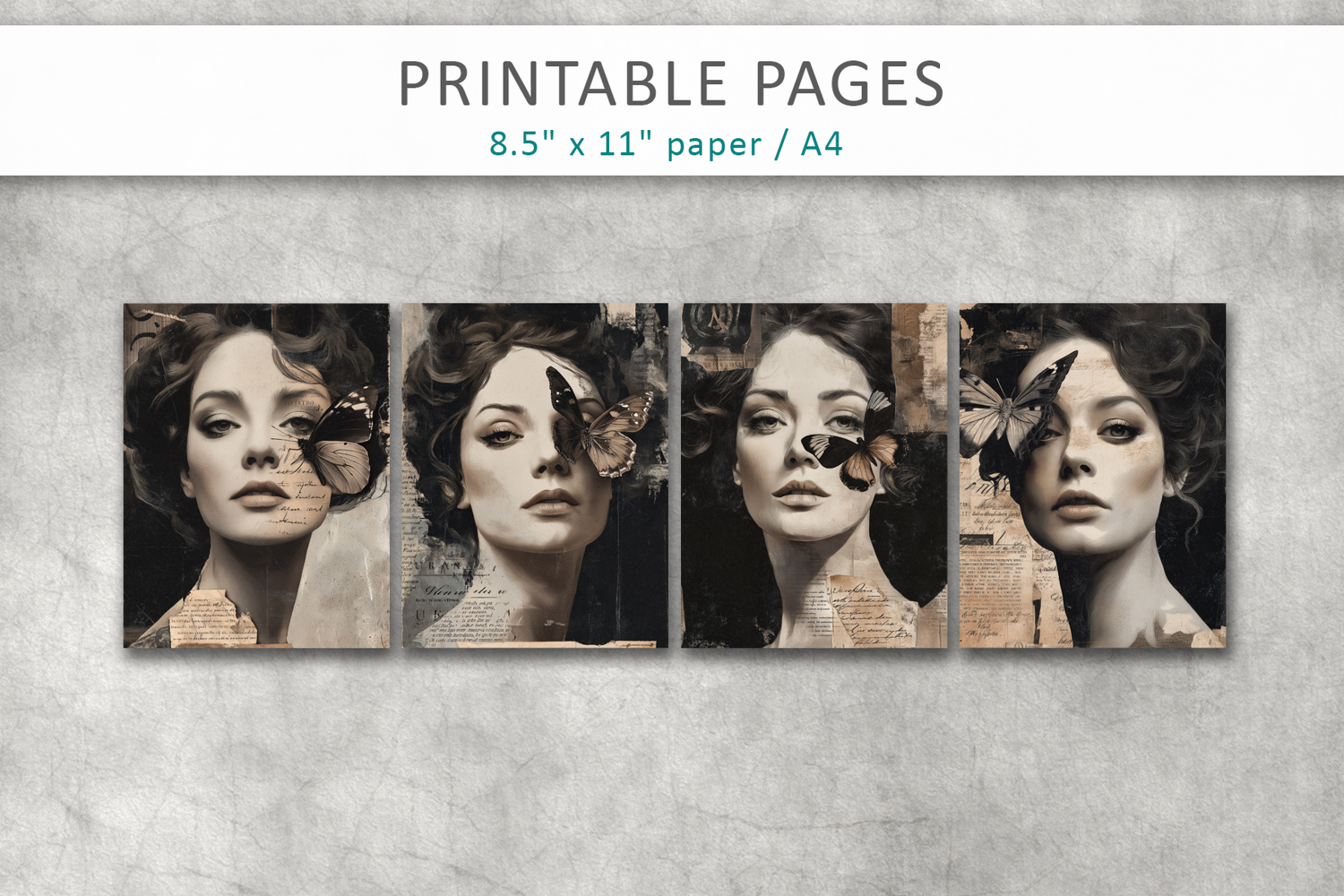 Vintage Woman Butterfly Junk Journal, Mixed Media Art product image 1