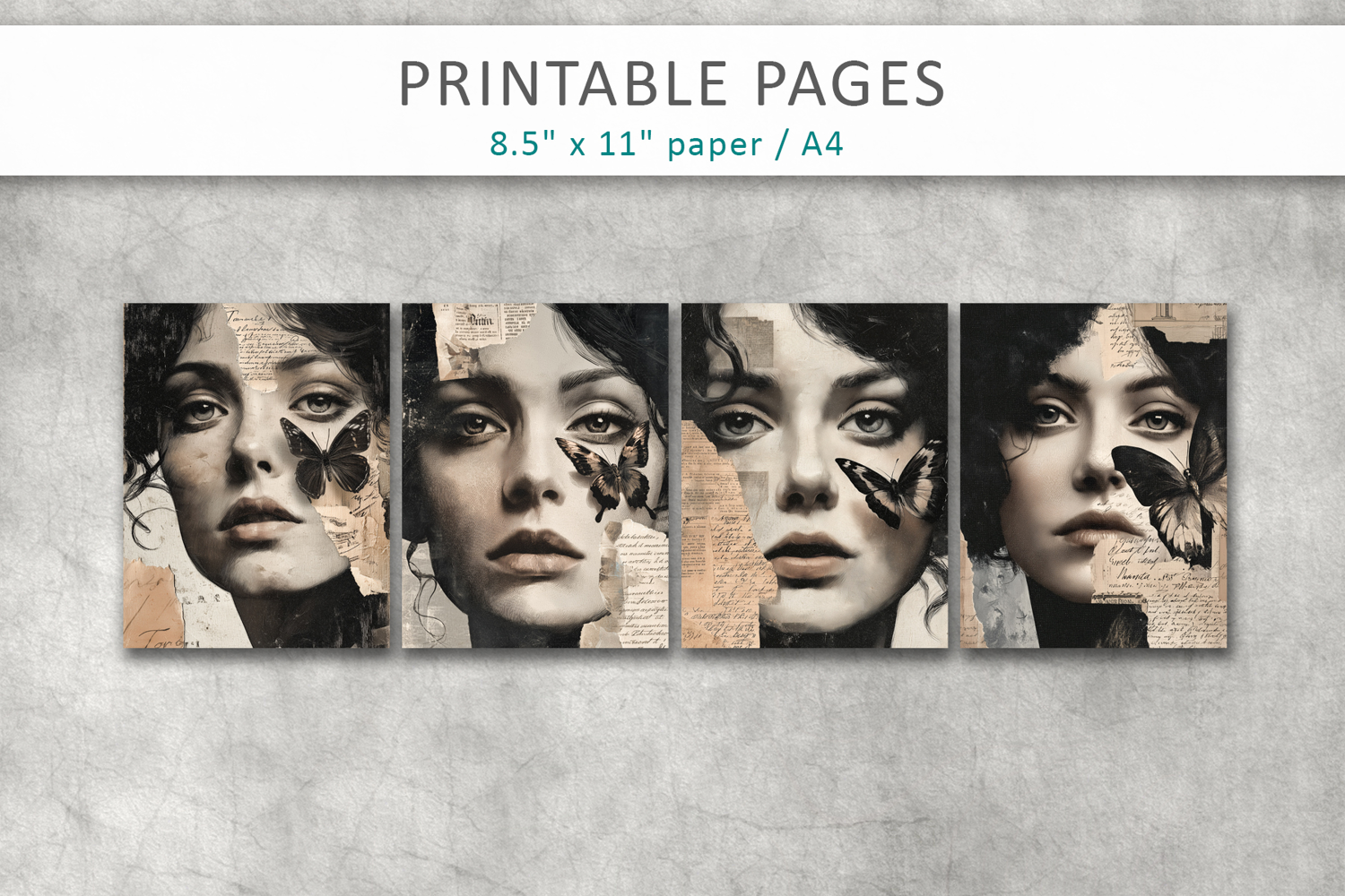 Vintage Woman Butterfly Junk Journal, Portrait Collage product image 1