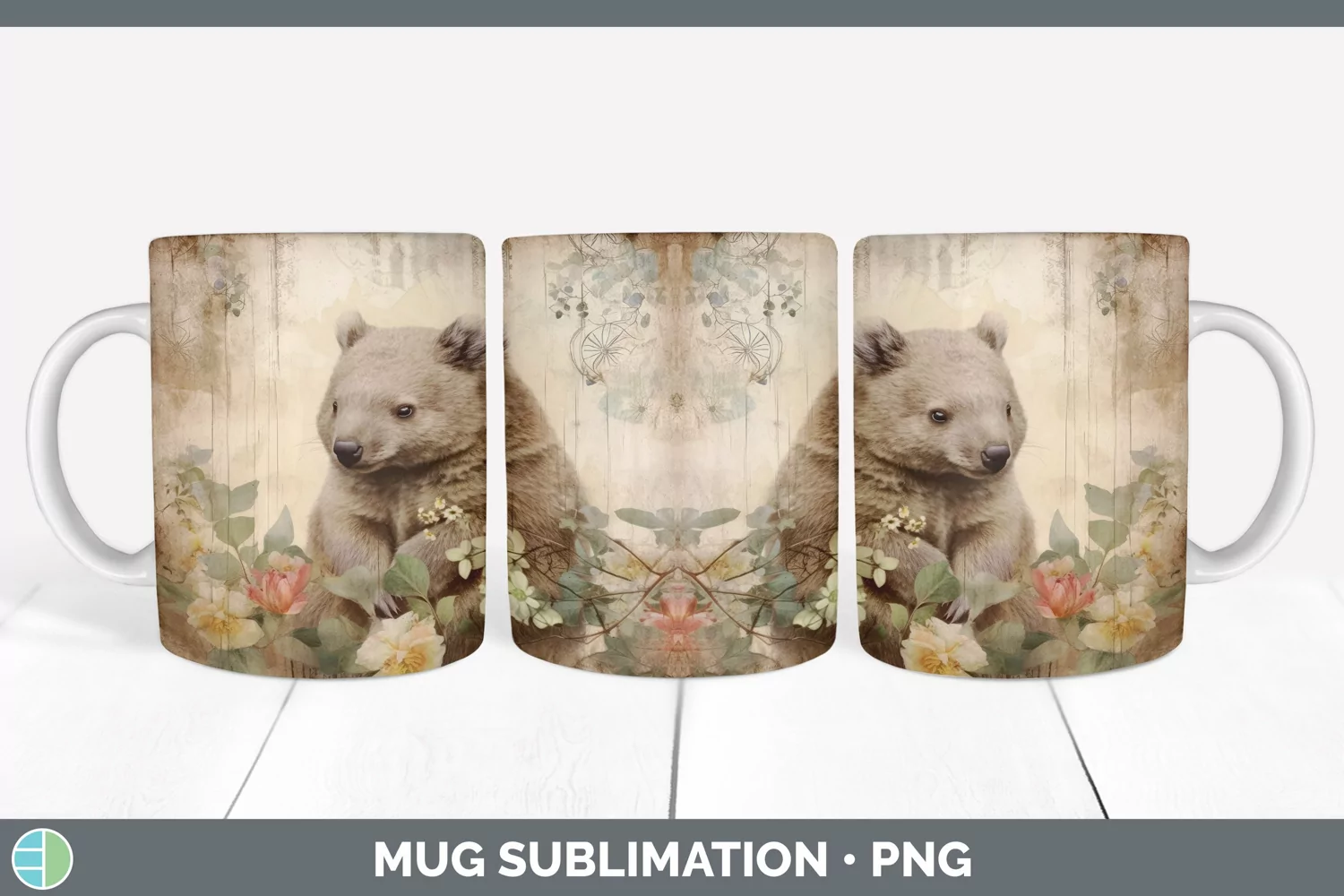 GorgeousDecoupage Wombats Mug Wrap design.