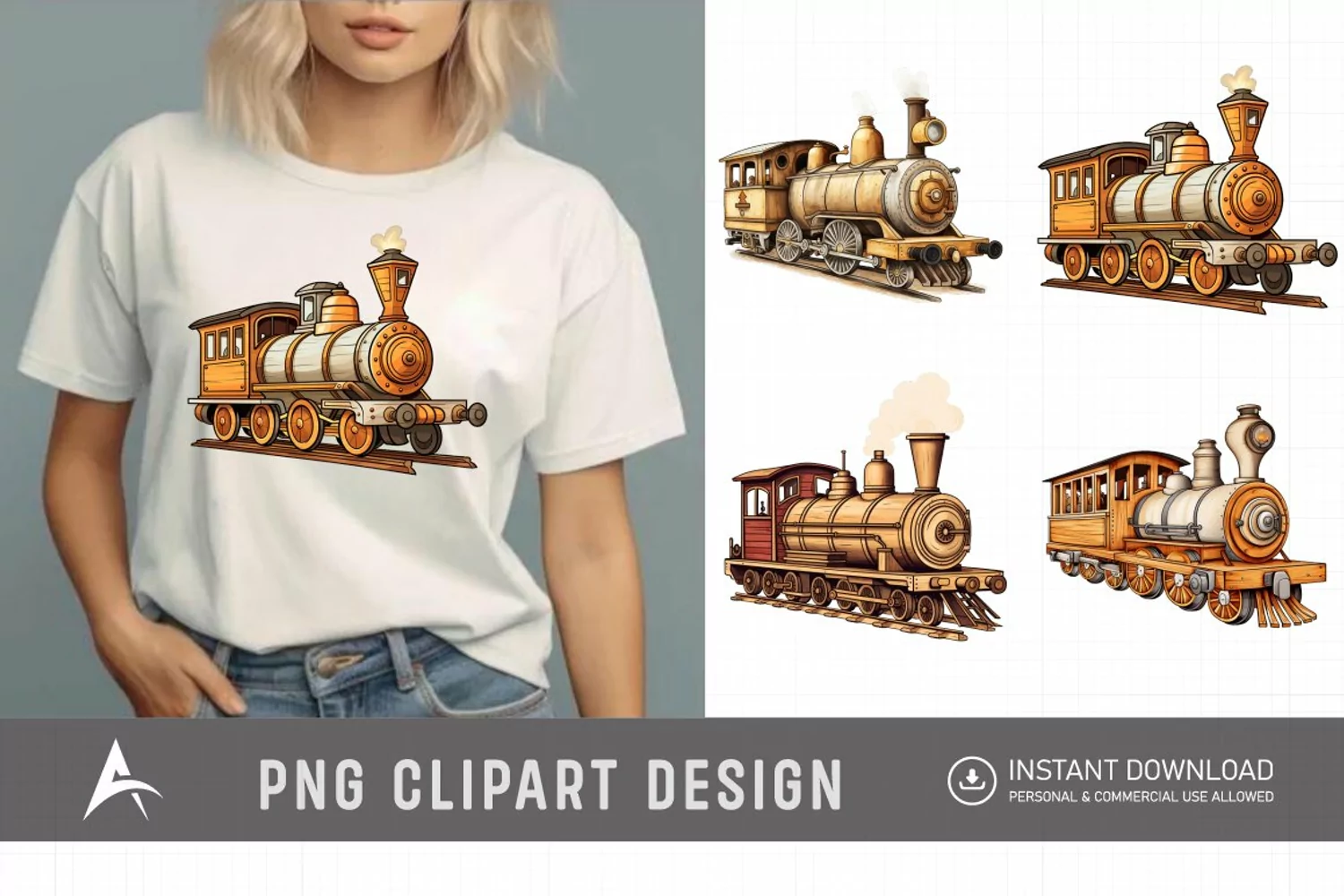 Watercolor Vintage Wooden Train Sublimation Clipart product image 1