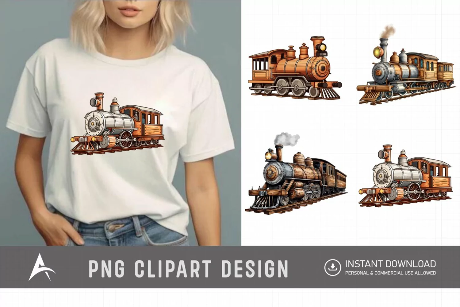 Watercolor Vintage Wooden Train Sublimation Clipart product image 1
