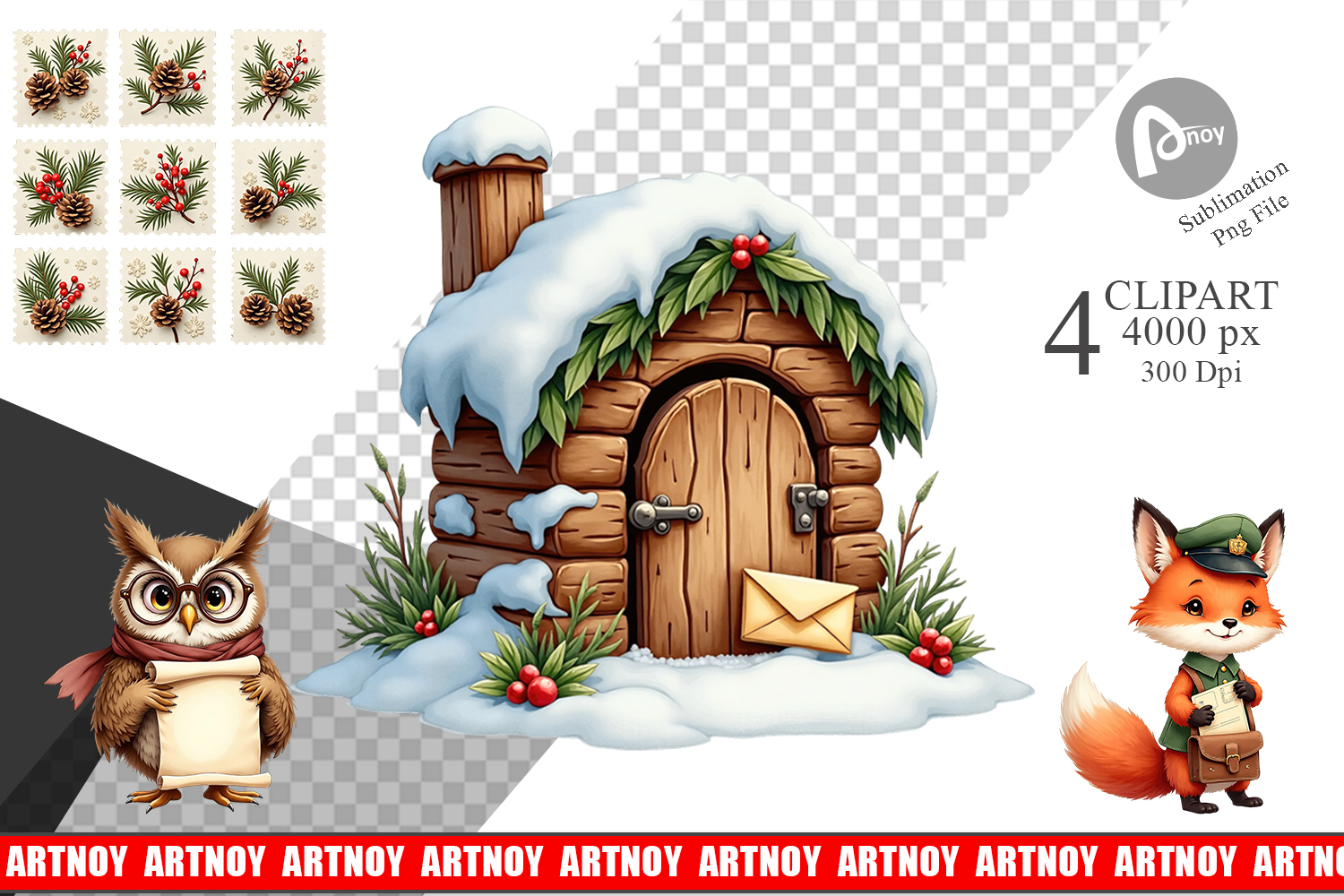 Vintage Woodland Post Office Clipart product image 1