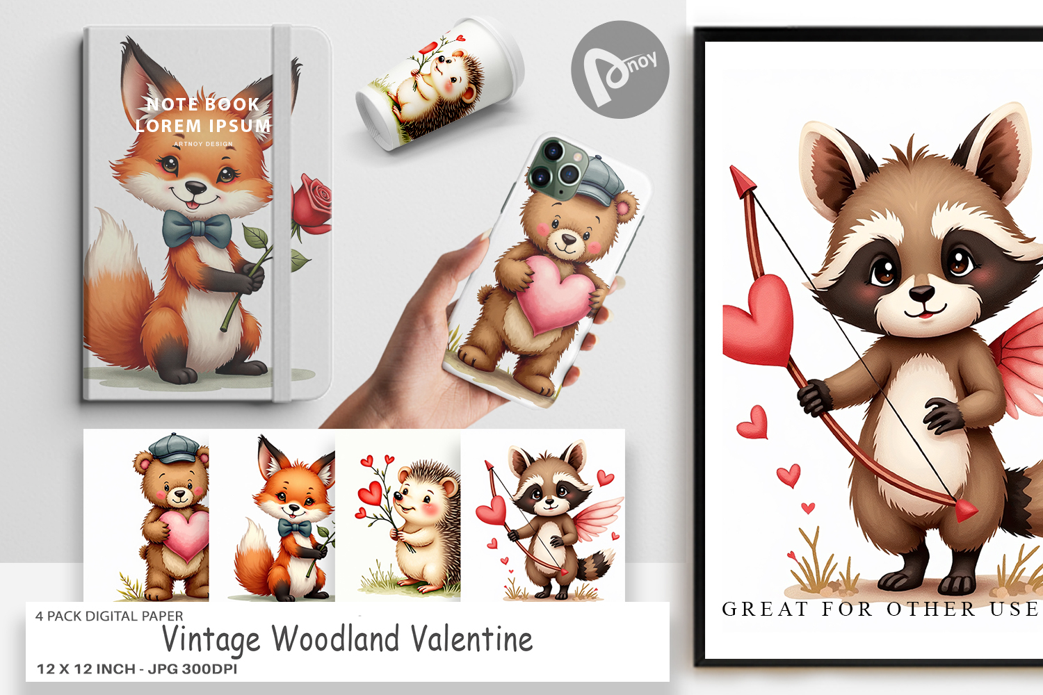 Vintage Woodland Valentine Digital Paper product image 1