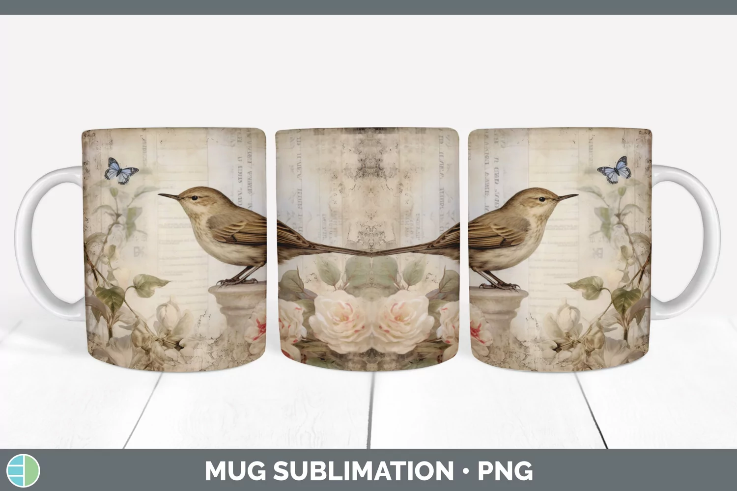 GorgeousDecoupage Wrens Mug Wrap design.