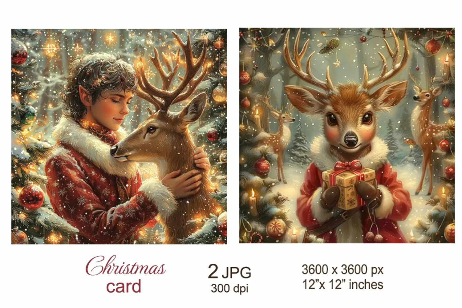 Christmas Elf and Deer Christmas Card, Christmas sublimation product image 1