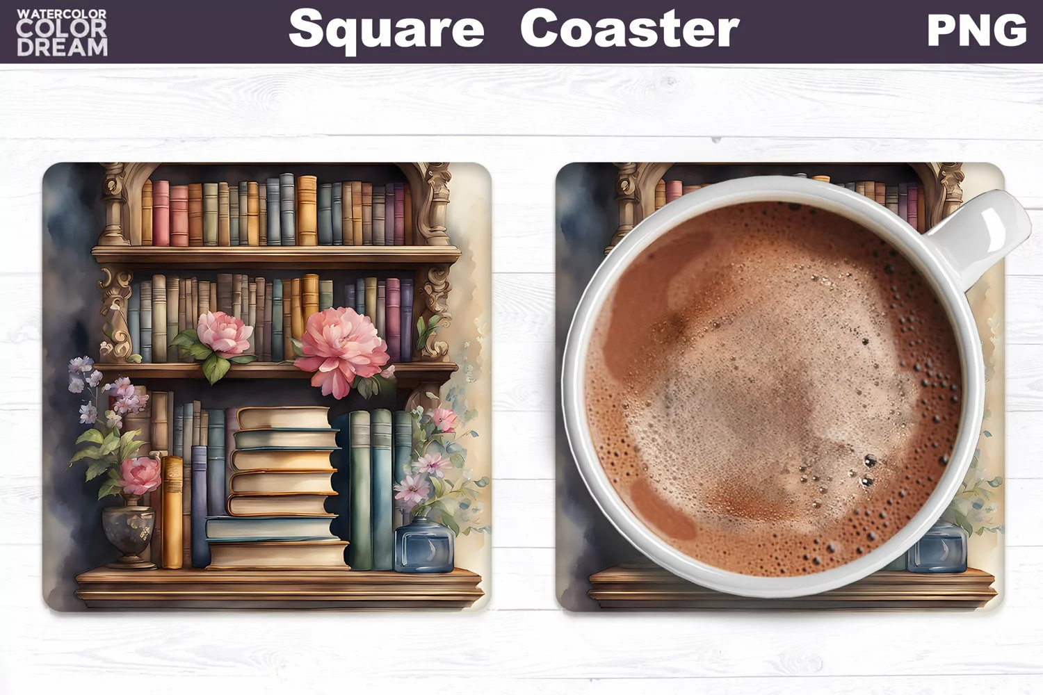 Vintage Books Square Coaster | Book Lover Coaster product image 1