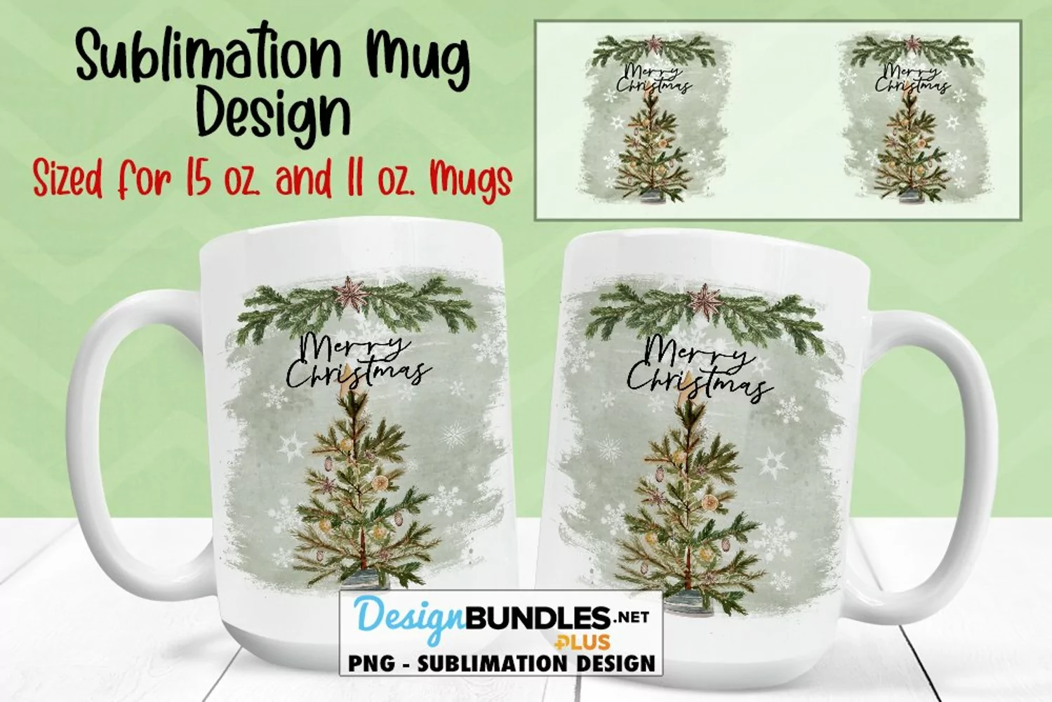 Vintage Christmas Tree 11 & 15 oz Mug Sublimation Design product image 1