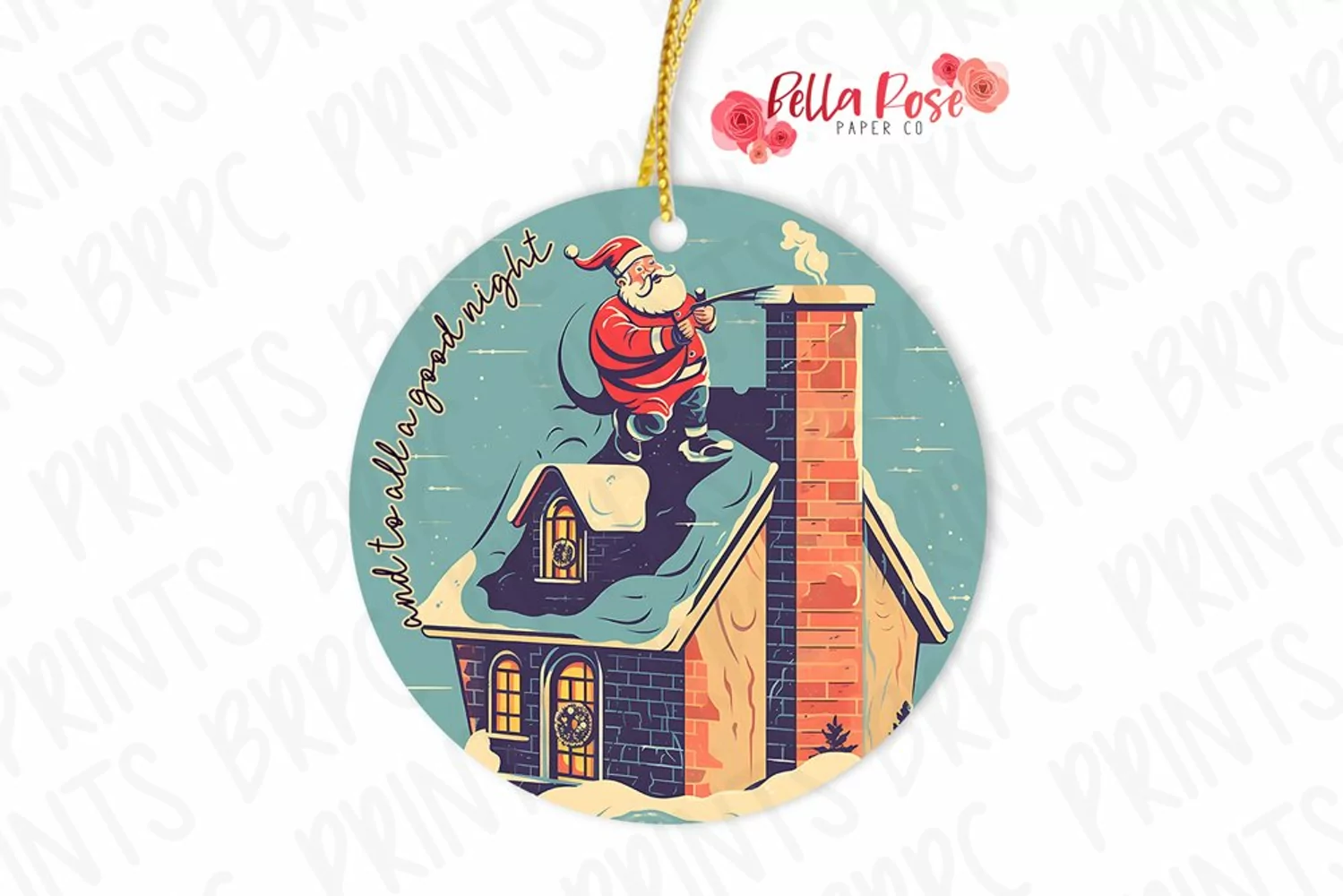 Vintage Santa | All a Good Night | Round Christmas Ornament product image 1