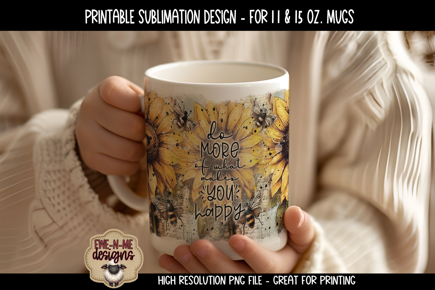 Vintage Sunflowers Sublimation Mug - 11 & 15 oz sizes product image 1