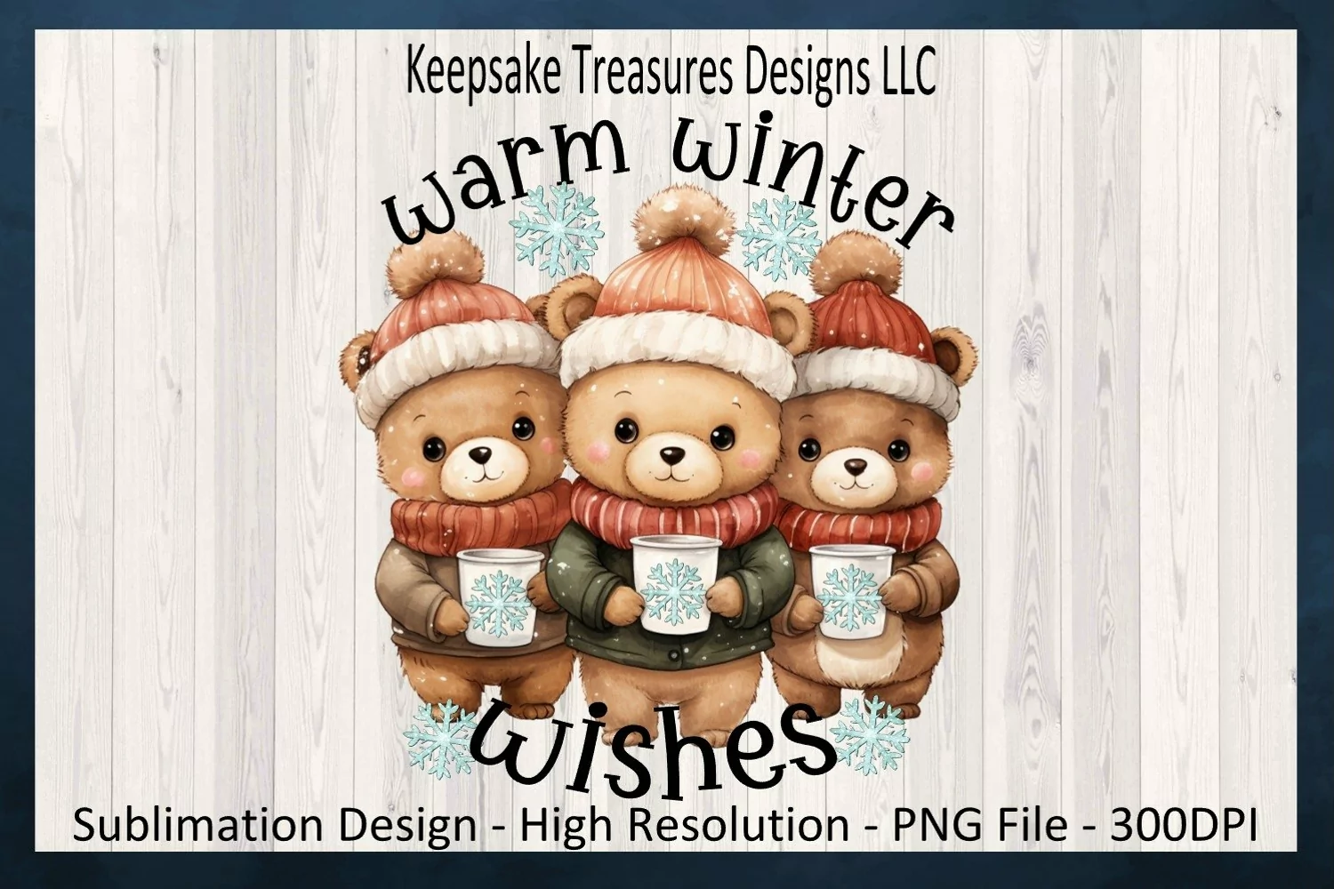 Warm Winter Wishes Teddy Bear Illustration, Sublimation PNG product image 1
